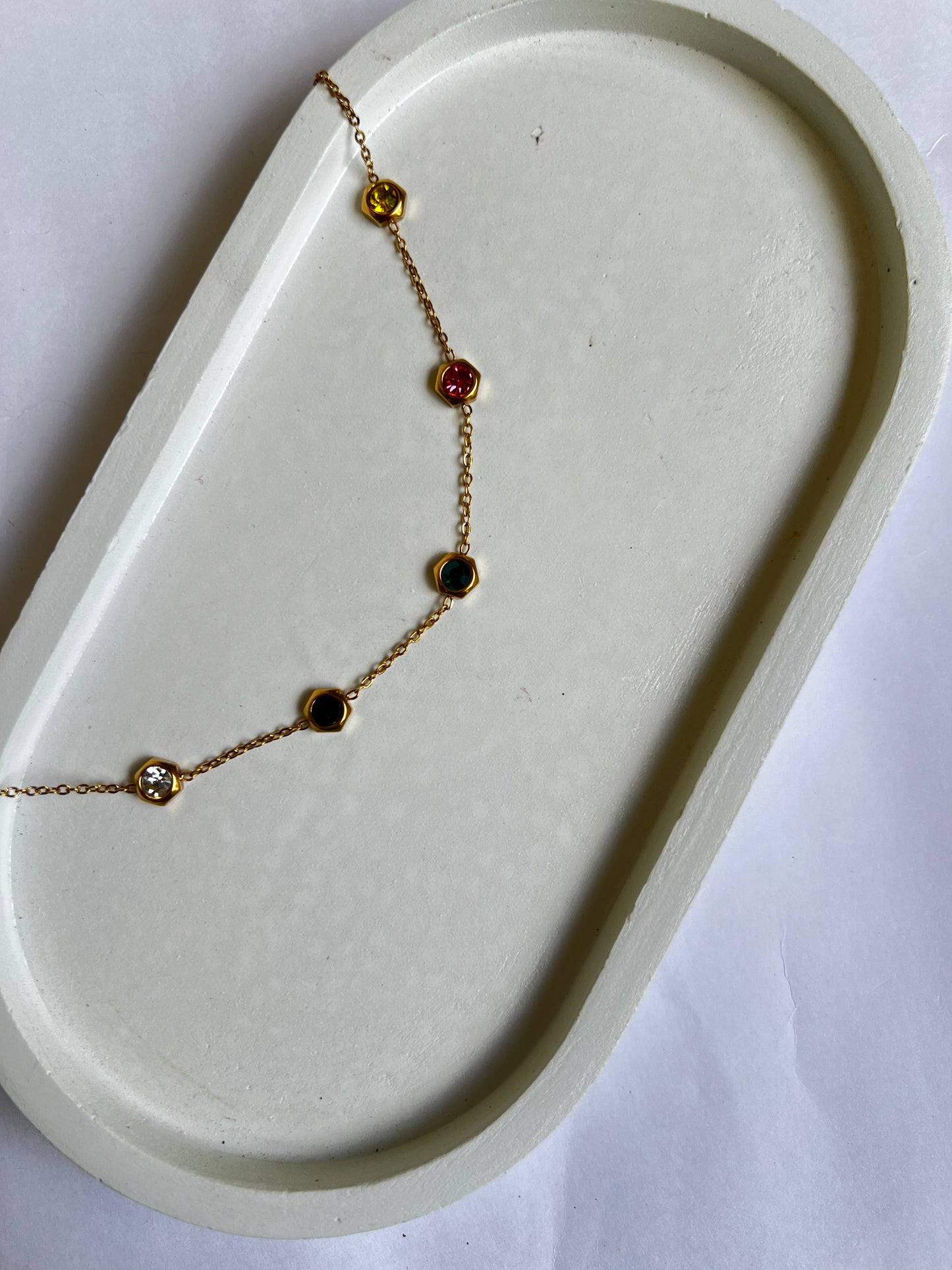 Multicolor Bezel Crystal Bracelet – 304 Stainless Steel Minimal Chain Jewelry