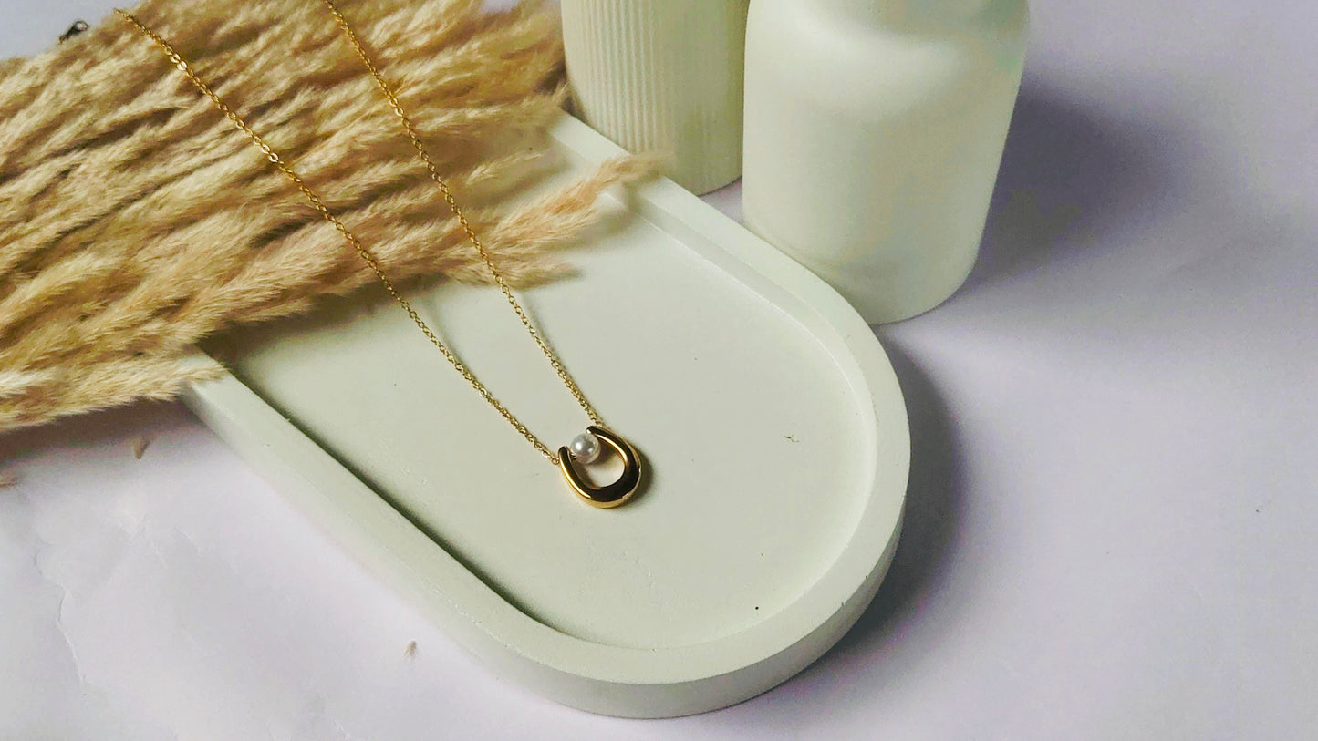Gold Crescent Pearl Necklace