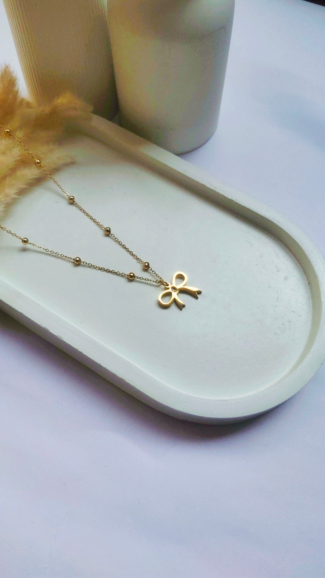 Classic Bow Pendant Necklace – 316L Stainless Steel | Bead Chain | Waterproof & Anti-Tarnish Minimal Necklace