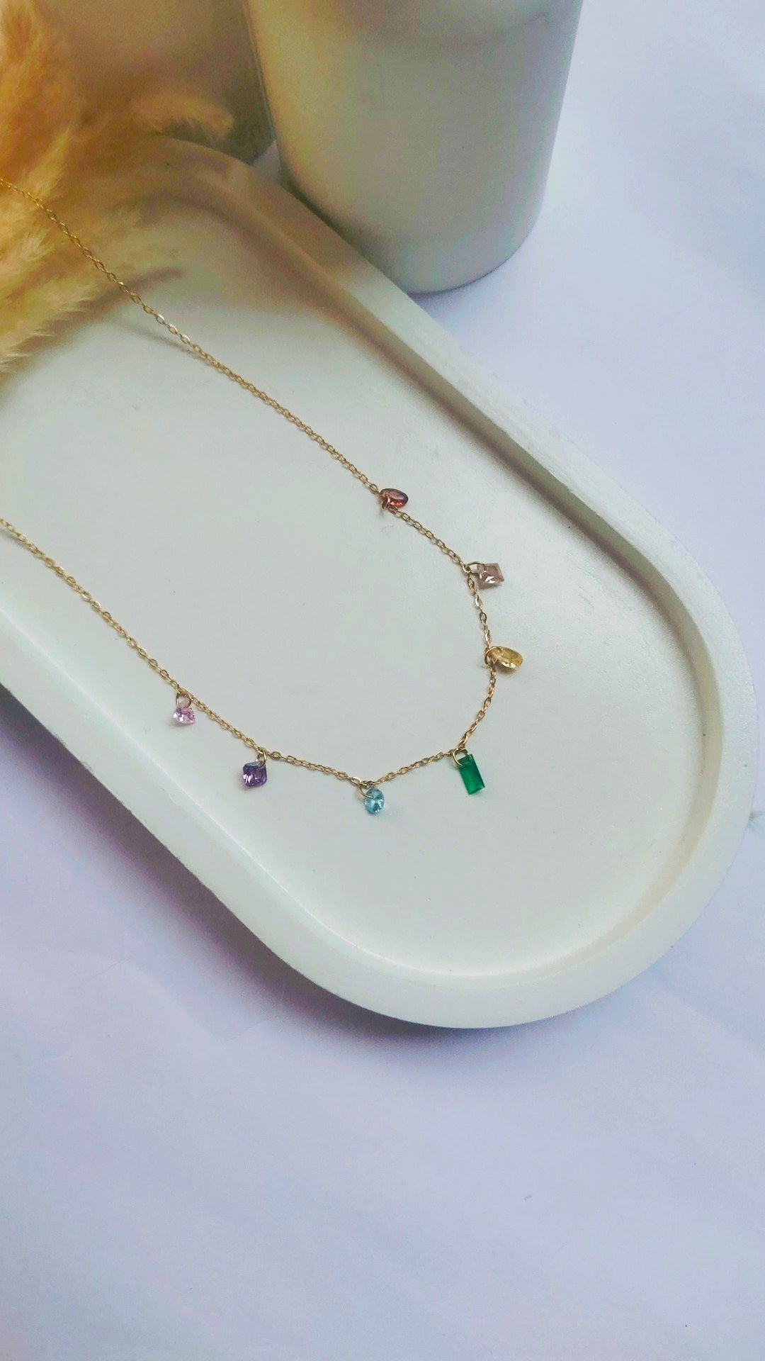 Rainbow Crystal Charm Necklace – 316L Stainless Steel | Waterproof & Anti-Tarnish Minimal Necklace