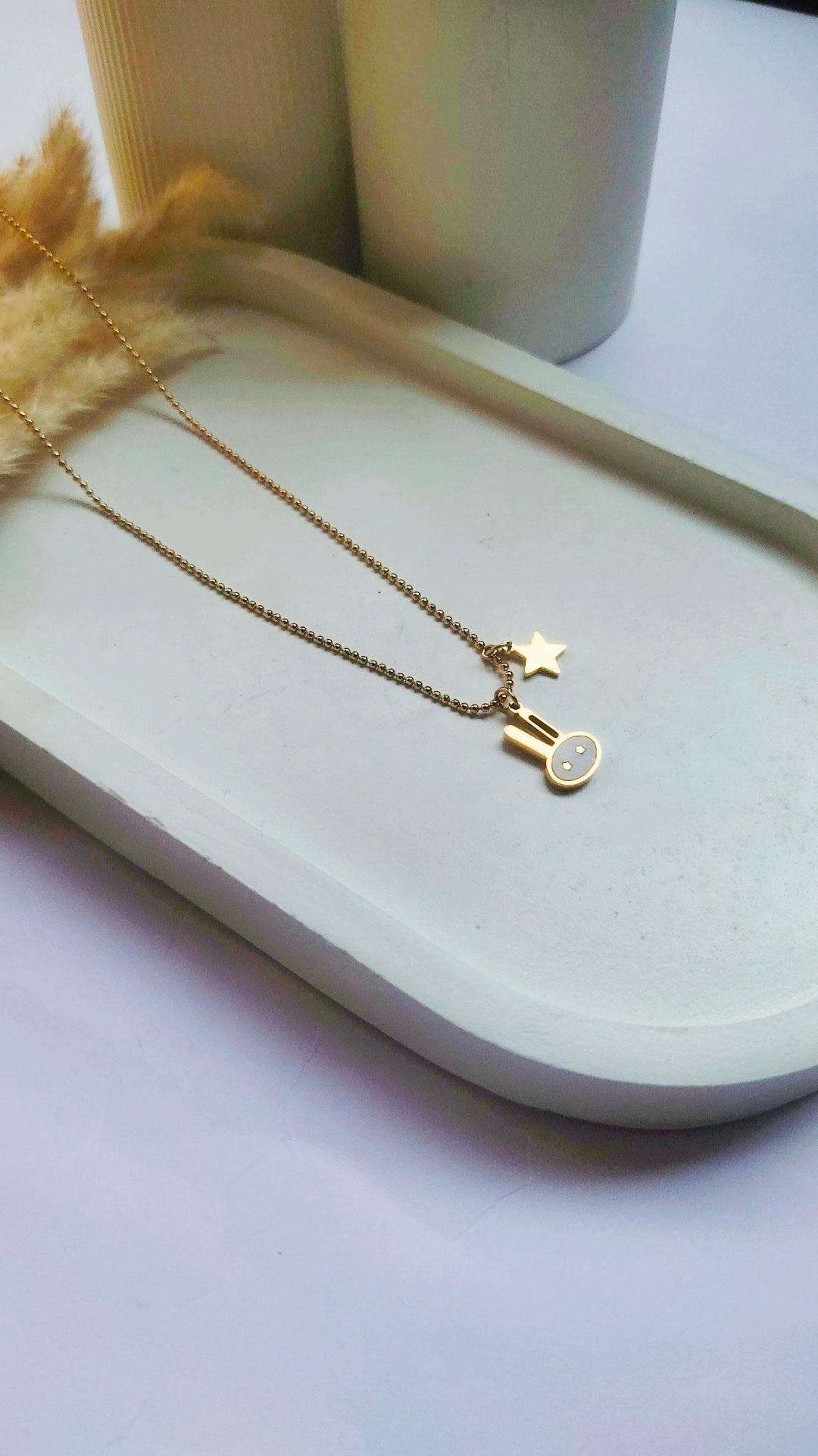 316L Stainless Steel Bunny & Star Pendant Necklace – 18K Gold Plated | Anti-Tarnish Minimal Charm Chain