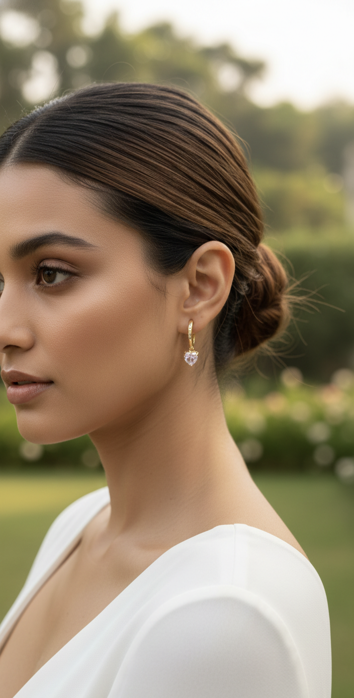 Dilnoor Heart Charm Hoops – 18K Gold Plated Minimal Earrings