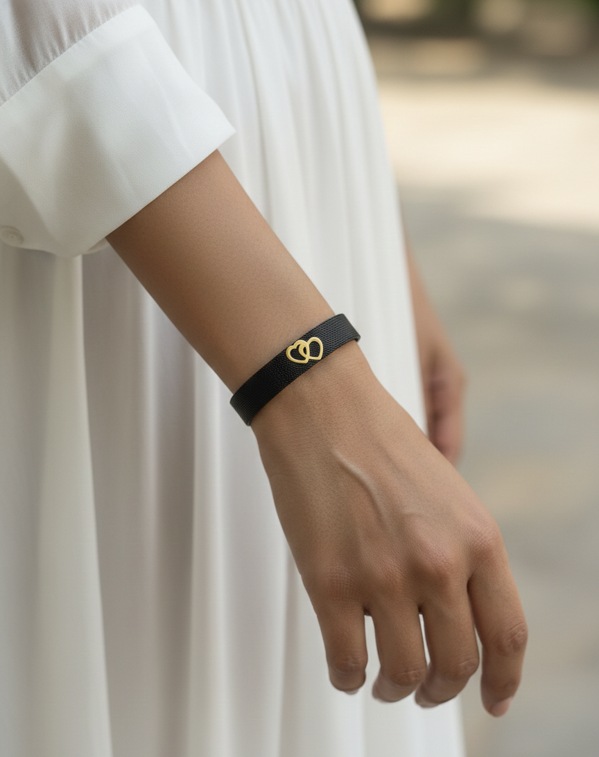 Twin Heart Couple Watch Strap β Black & Gold Edition