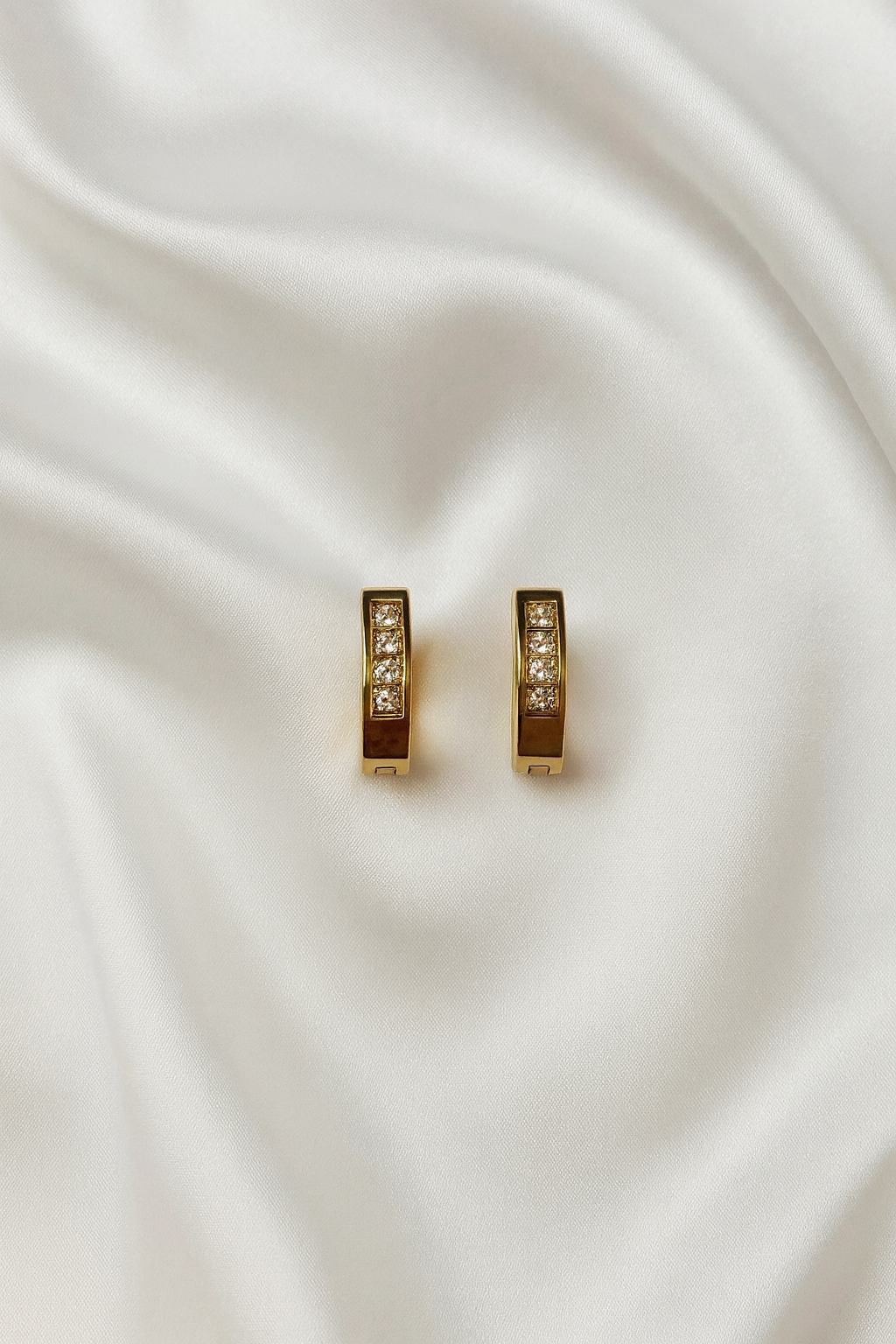 Gold Stainless Steel Huggie Hoop Earrings with CZ Stones – Everyday Wear | Hypoallergenic & Tarnish-Free