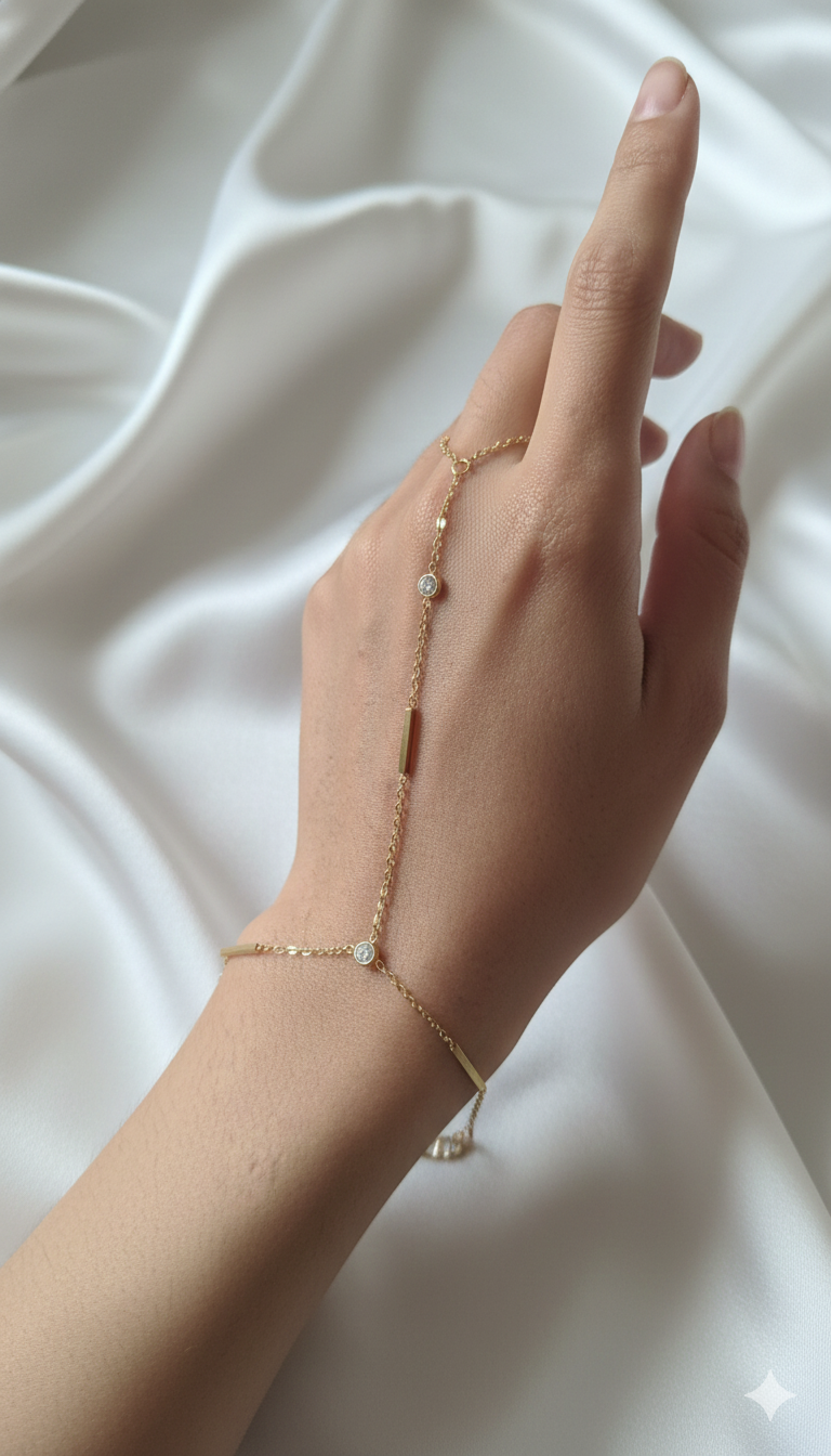 Minimal Bar & Solitaire Hand Harness Bracelet | Adjustable Handchain
