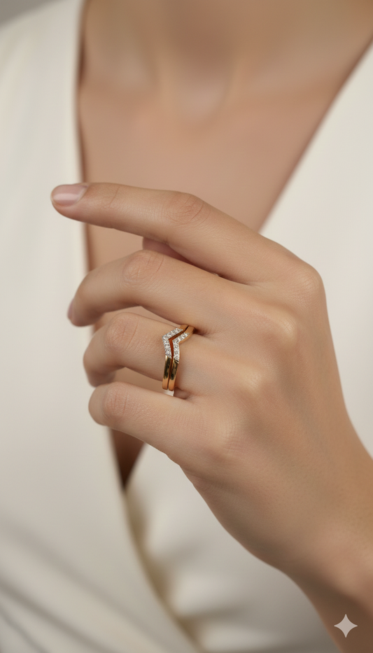 Aarzoo V-Shape Diamond Finish Non Adjustable Ring– 18K Gold Plated