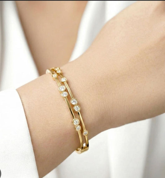 Openable Stone-Studded Gold-Tone Bangle (Size 2, 2.2)