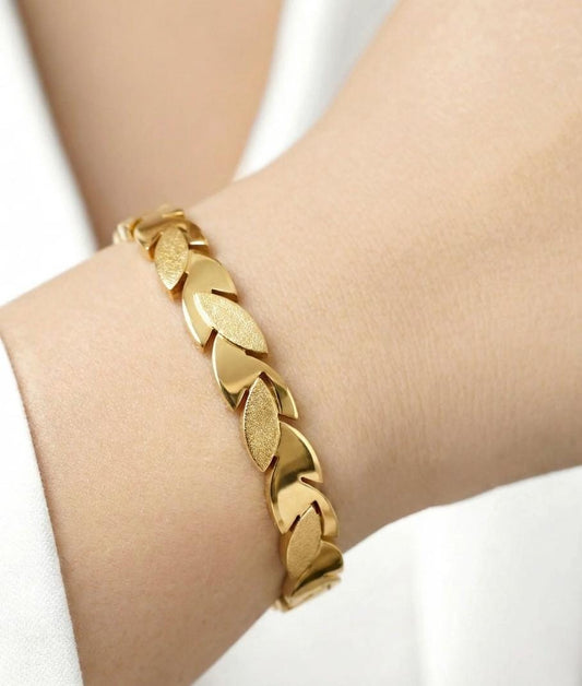 Zareen Openable Bangle – Leaf Design Anti-Tarnish Stainless Steel Gold Finish Bangle (Size 2 / 2.2)