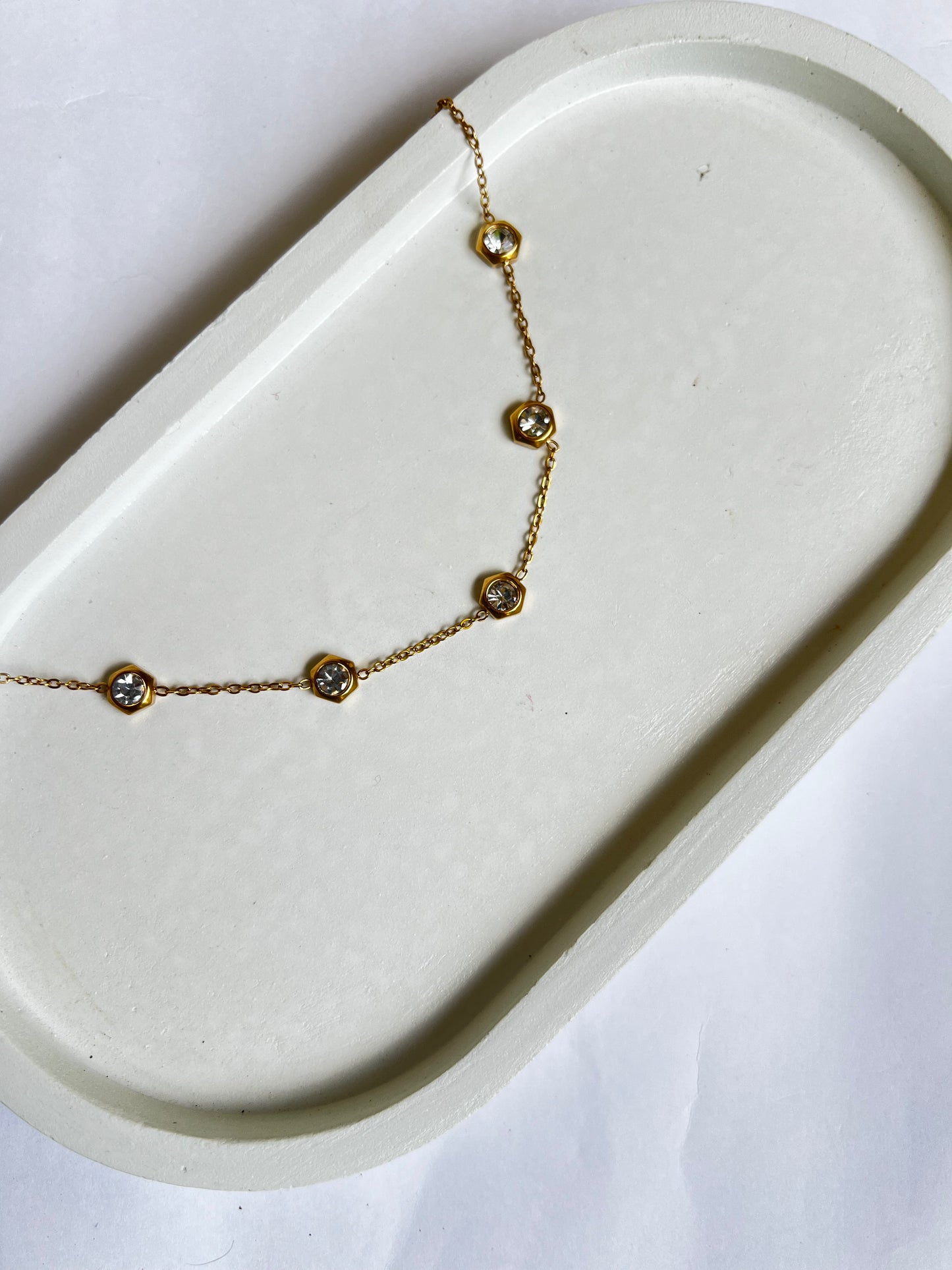 Dainty 304 Stainless Steel Bezel Crystal Bracelet – Minimal Waterproof Chain Jewelry