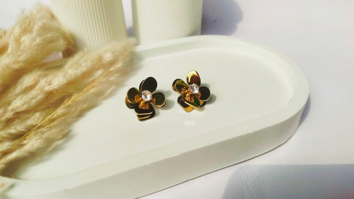 Anti Tarnish Golden Bloom Stud Earrings