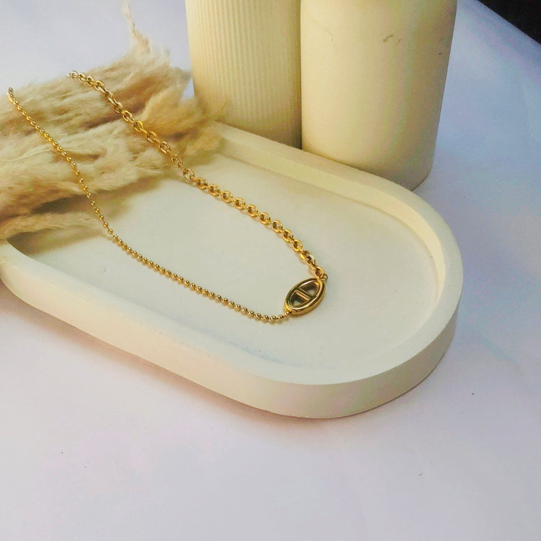 Minimalist Oval Pendant dual chain Necklace – Gold Anti-Tarnish Stainless Steel Chain