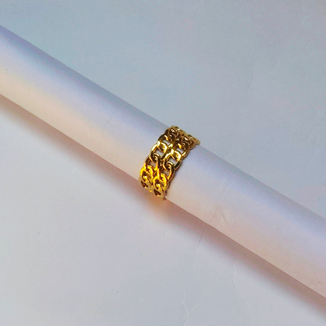 Gold Multi-Row Chain Link Ring – Wide Band Statement Ring for Women