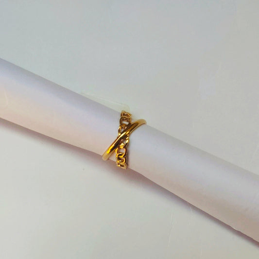 Gold Chain Link Adjustable Ring – Minimalist Open Band Fashion Jewelry