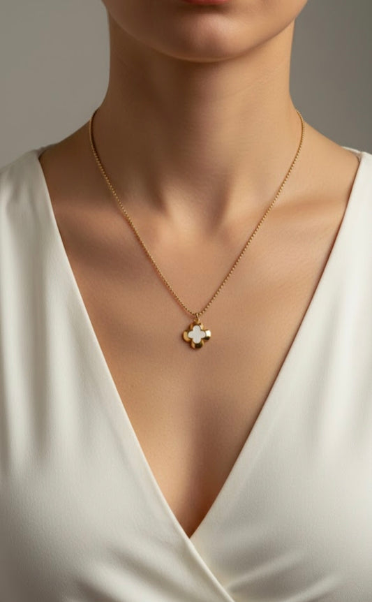 Minimal Gold Clover Pendant Necklace – White Mother of Pearl | Anti-Tarnish 316L Stainless Steel