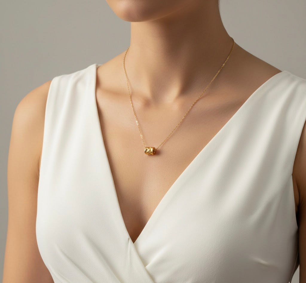 Gold Barrel Pendant Necklace – 18K Plated, Waterproof