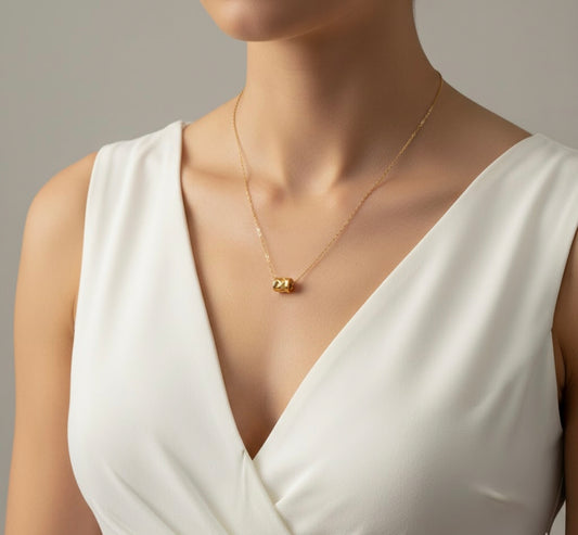 Gold Barrel Pendant Necklace – 18K Plated, Waterproof