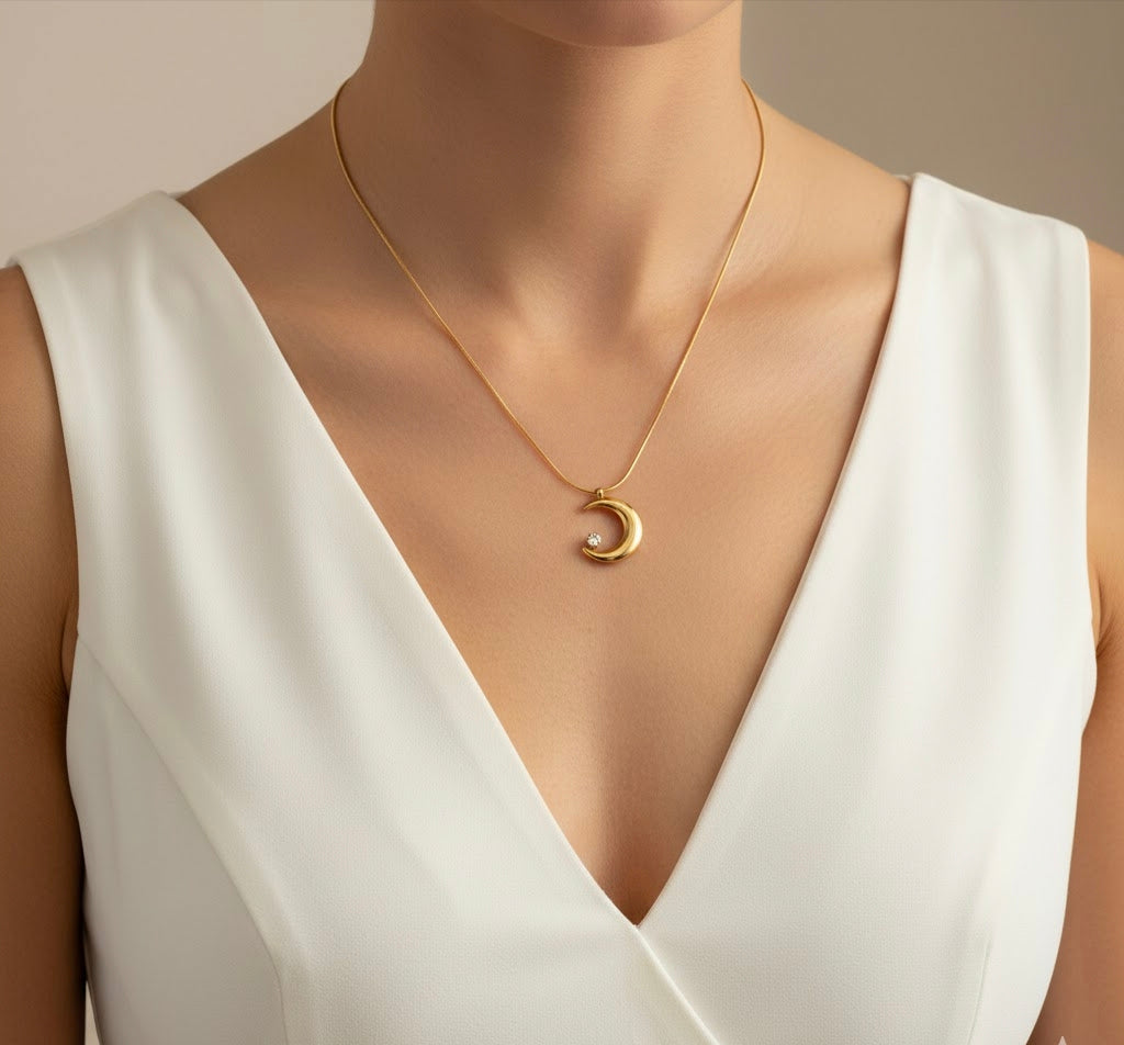 Gold Crescent Pendant Necklace