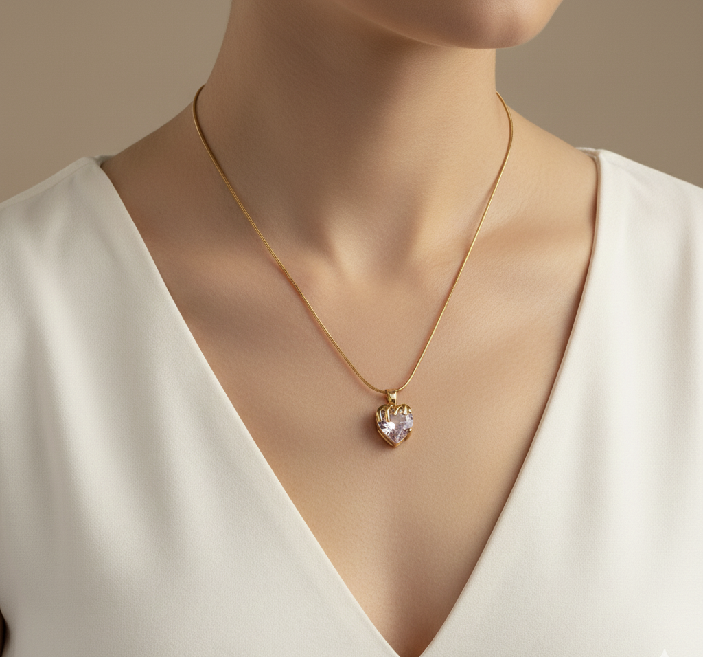 Crowned Heart Pendant Necklace – Waterproof & Hypoallergenic