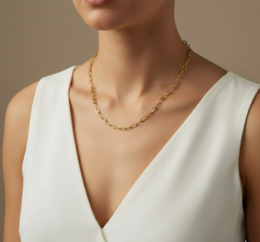 Dainty Gold Paperclip Chain Necklace – Minimalist Layering Chain for Women