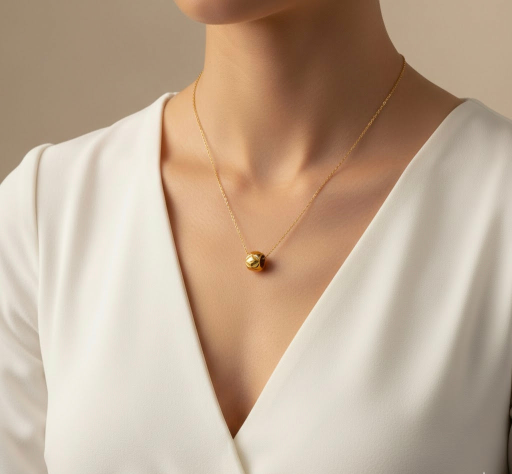 Geometric Gold Bead Necklace – Anti-Tarnish Stainless Steel Minimalist Pendant