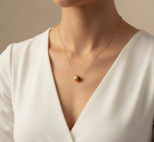 Geometric Gold Bead Necklace – Anti-Tarnish Stainless Steel Minimalist Pendant