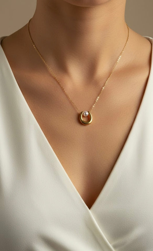 Gold Crescent Pearl Necklace