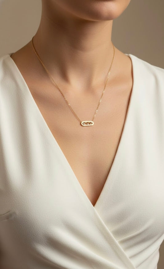 Minimal Rectangle Stone Bar Necklace – 316L Stainless Steel | Waterproof & Anti-Tarnish Dainty Pendant