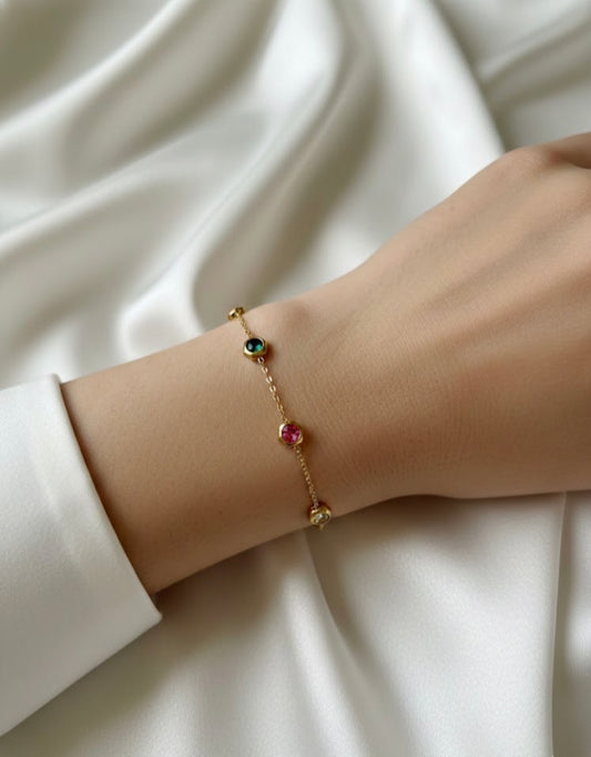 Multicolor Bezel Crystal Bracelet – 304 Stainless Steel Minimal Chain Jewelry