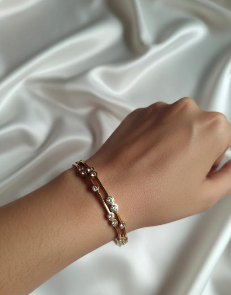 ZVB10 Openable Stone-Studded Gold-Tone Bangle (Size 2, 2.2)