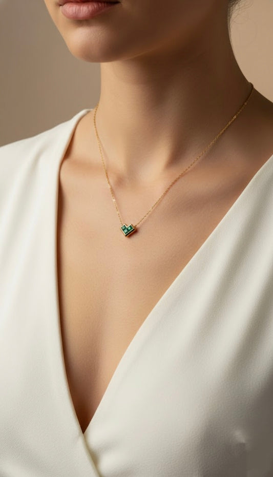 Emerald Green Grace Geometric heart Pendant