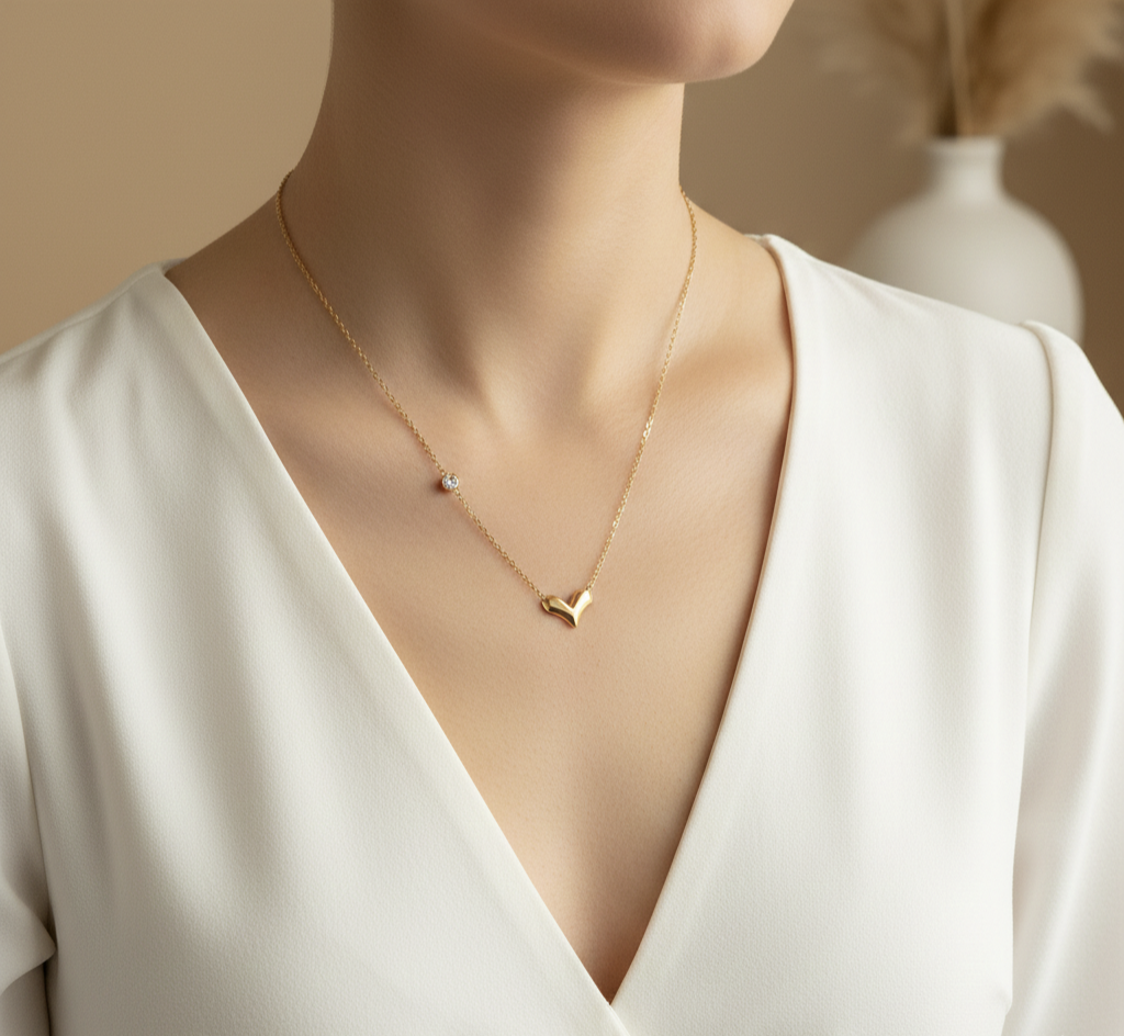 Gold Heart Necklace – 316L Stainless Steel Minimalist Pendant