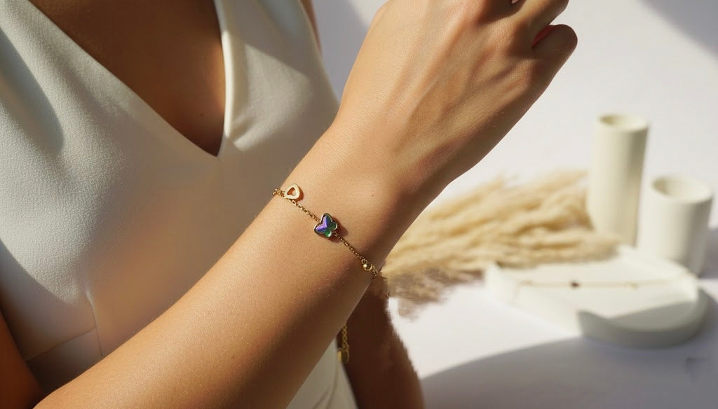 Iridescent Clover Bracelet – 316L Stainless Steel Gold Chain