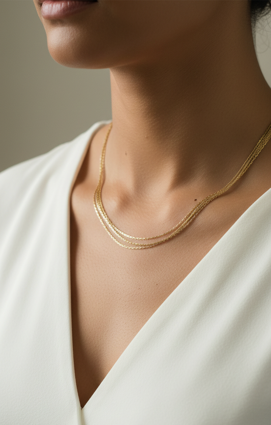 Elegant 4-Layer Gold Plated Chain Necklace for Women | Daily Wear Stainless Steel Jewellery
