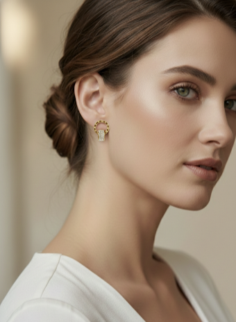 Luxury Gold Circle Hoop Drop Earrings with CZ Stones | Daily Wear Stainless Steel Earrings for Women