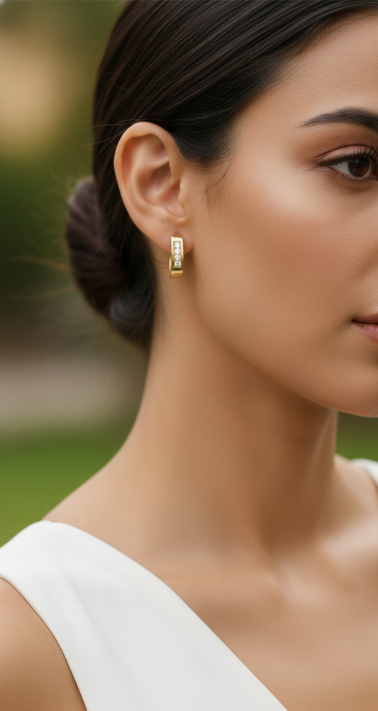 Gold Stainless Steel Huggie Hoop Earrings with CZ Stones – Everyday Wear | Hypoallergenic & Tarnish-Free