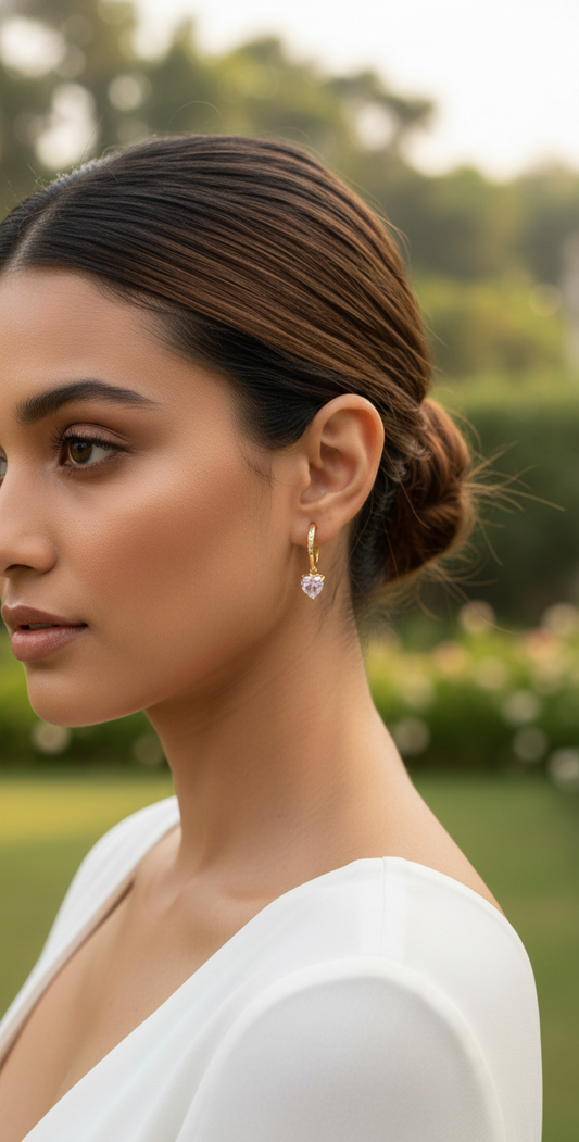 Dilnoor Heart Charm Hoops – 18K Gold Plated Minimal Earrings