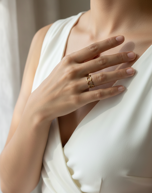 18K Gold Plated link Heart Ring – Anti-Tarnish Stainless Steel Minimal Band