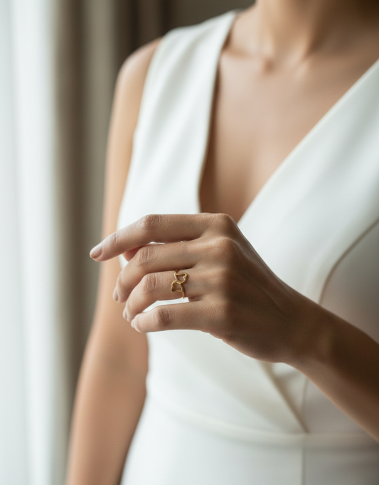 Golden Twin Heart Minimal Ring – Elegant Adjustable Love Band