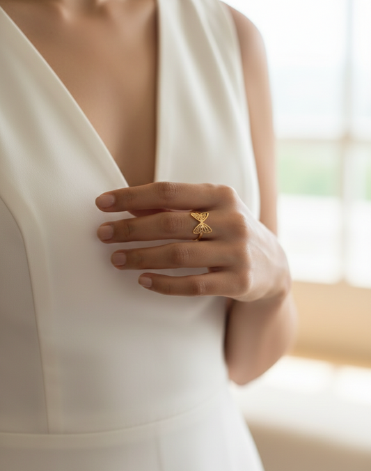 18K Gold Plated Butterfly Minimal Ring – Anti-Tarnish Stainless Steel Band
