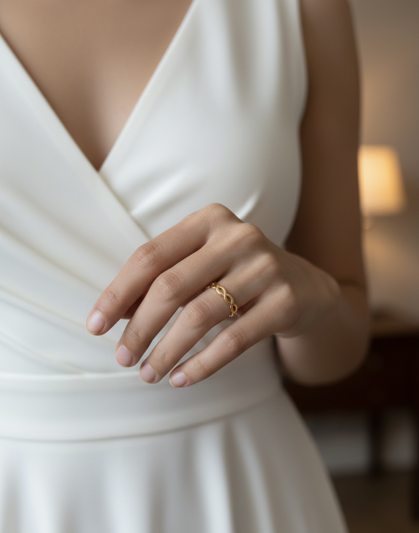 18K Gold Plated Twisted Infinity Ring – Anti-Tarnish Stainless Steel Minimal Band