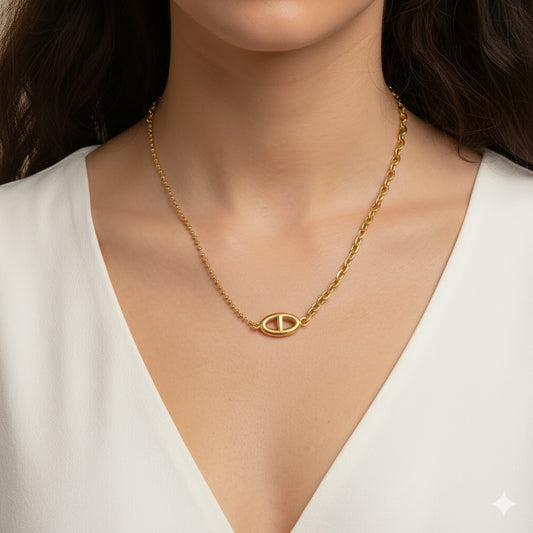 Minimalist Oval Pendant dual chain Necklace – Gold Anti-Tarnish Stainless Steel Chain